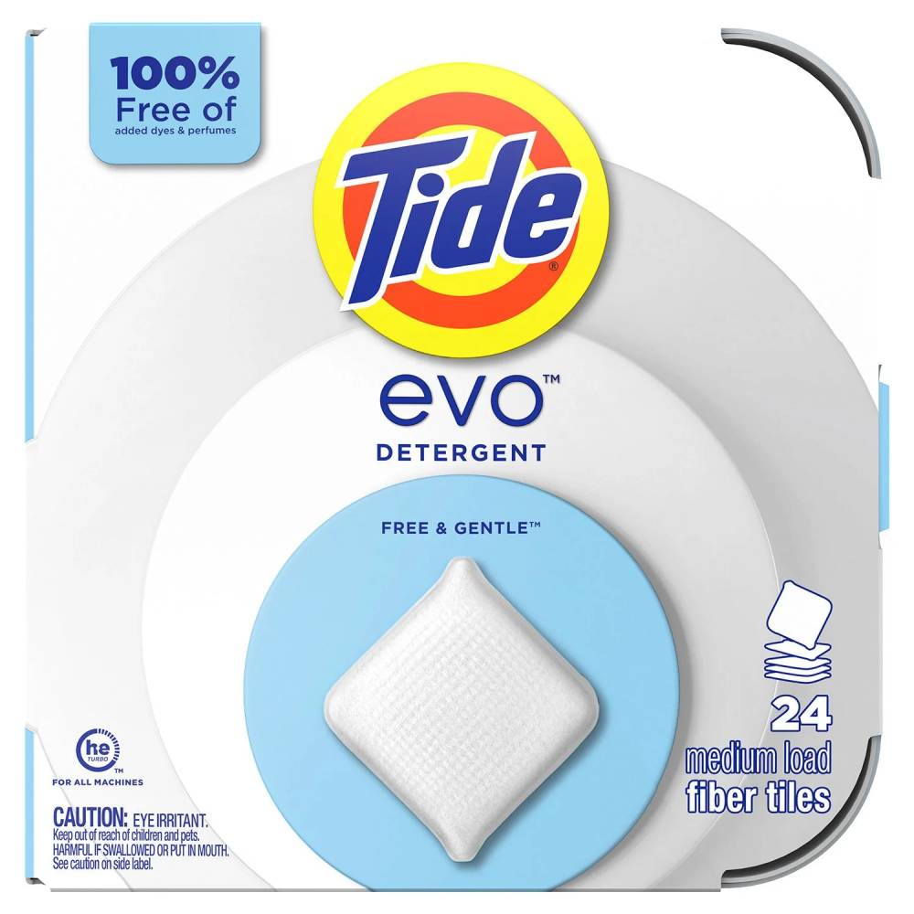 Tide Evo Laundry Detergent Fiber Tiles, Free & Gentle - 72 Count