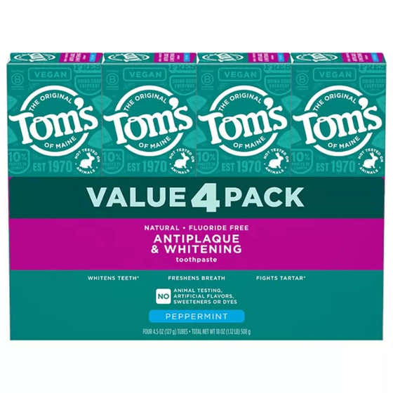 Tom's of Maine Fluoride-Free Antiplaque & Whitening Toothpaste - 4.5 Oz - 4 Pack | Tom's - Oral Care