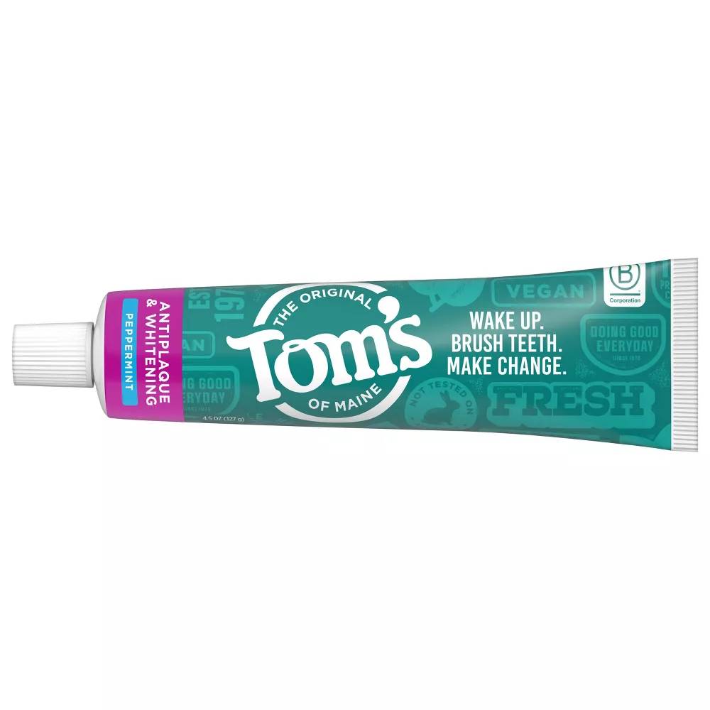 Tom's of Maine - Antiplaque and Whitening Natural Toothpaste, Peppermint Flavor - 4.5 Oz - 24 Pack