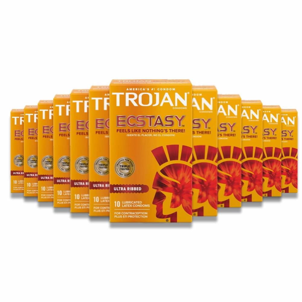 Trojan - Ultra Ribbed Ecstasy Lubricated Condoms - 10 Count - 48 Pack