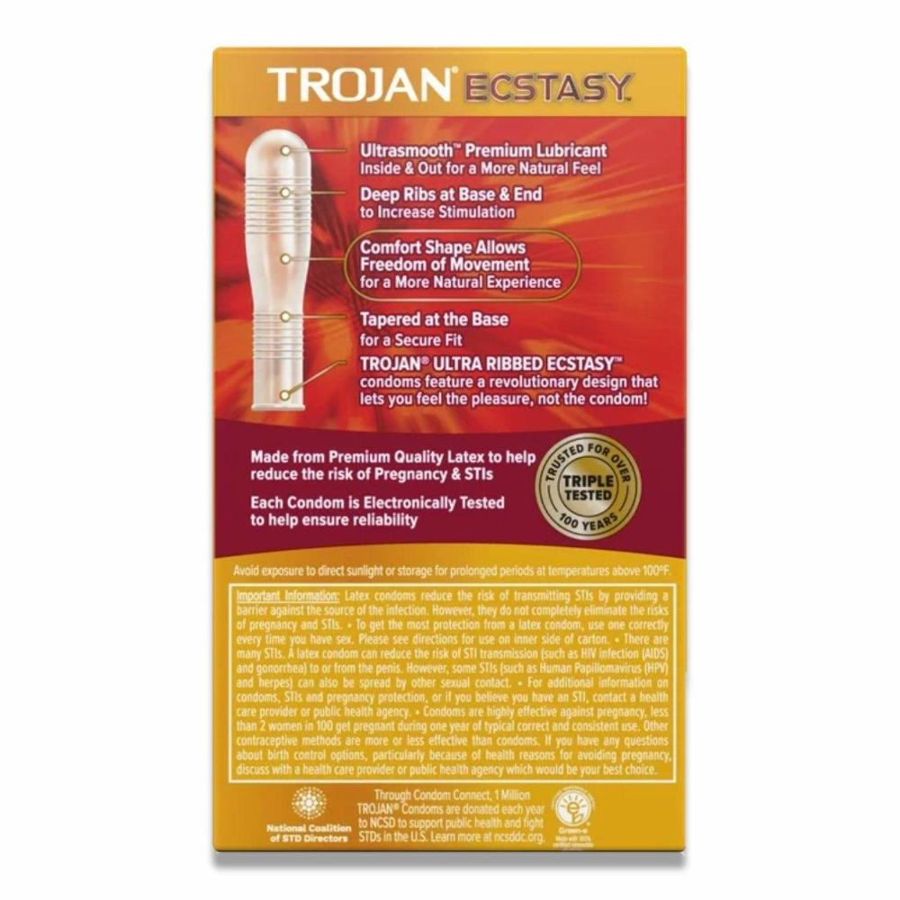 Trojan - Ultra Ribbed Ecstasy Lubricated Condoms - 10 Count - 48 Pack