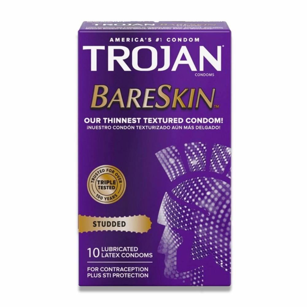 Trojan - Studded Bareskin Lubricated Condoms - 10 Count - 12 Pack
