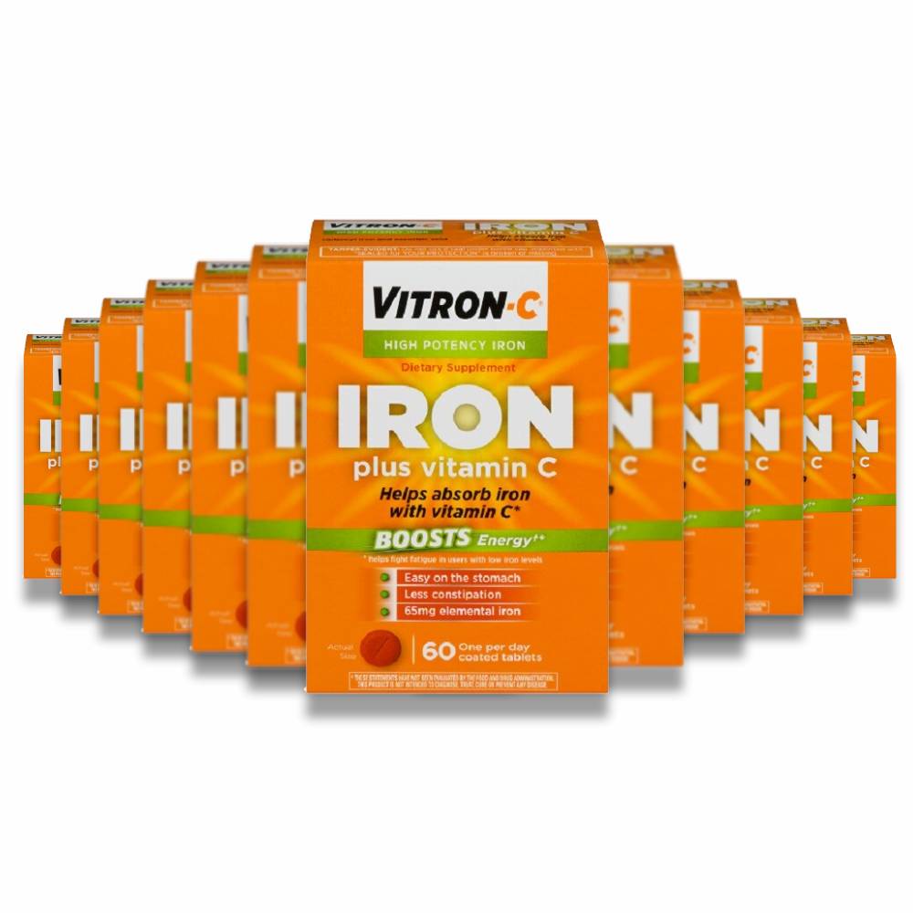 Vitron-C - High Potency Iron Plus Vitamin C Tablets - 60 Count - 12 Pack