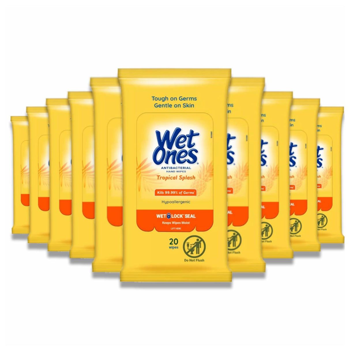 Wet Ones - Antibacterial Hand Wipes Travel Pack Tropical Splash 20 Ct - 10 Pack