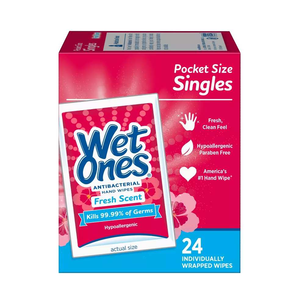 Wet Ones - Antibacterial Hand Wipes Singles - Fresh Scent - 24 Ct - 10 Pack