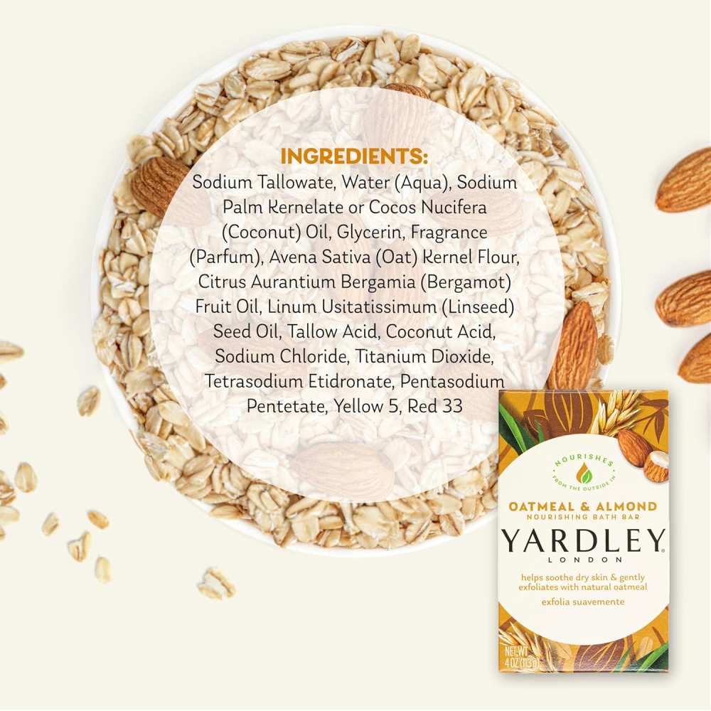 Yardley - London Naturally Moisturizing Bar Soap, Oatmeal & Almond - 4 Oz - 24 Pack