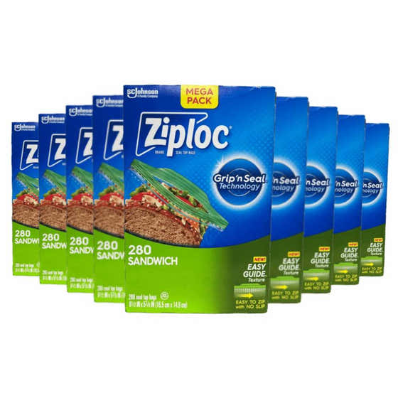 Ziploc - Mega Sandwich Bags with New Grip 'n Seal Technology - 280 Ct - 9 Pack | Ziploc - Paper Products