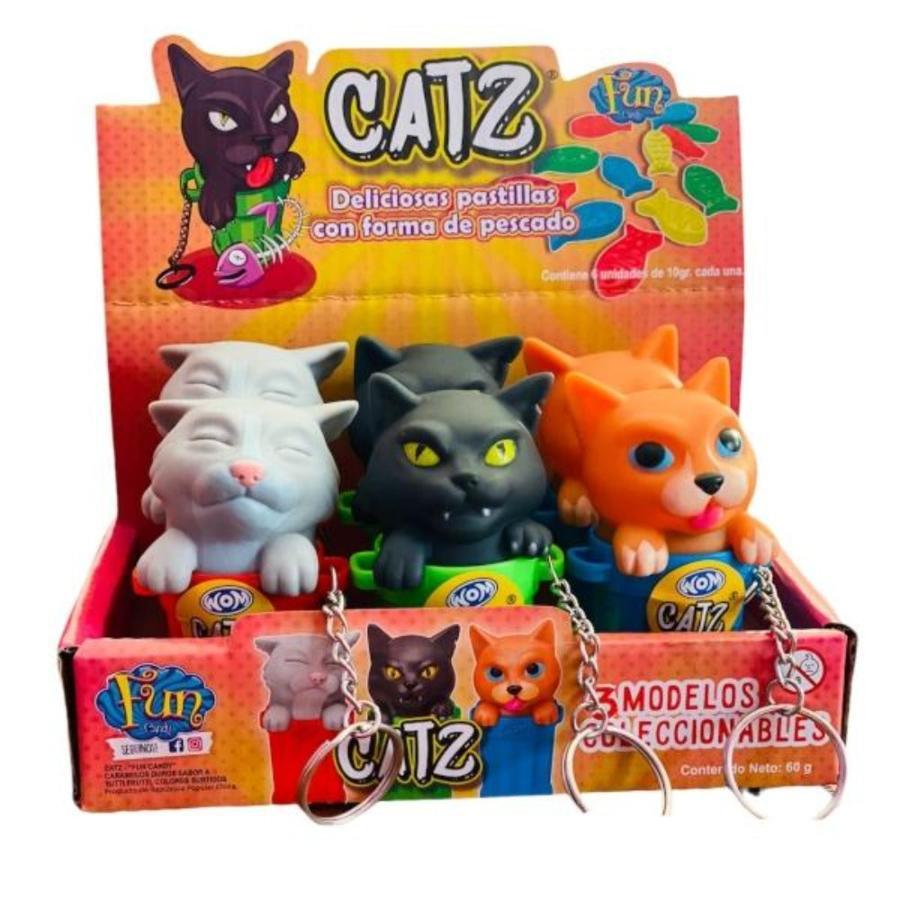 Wom - Catz In A Trash Can Keychains With Fish Shaped Candy Gluten Free - 6 Pack
