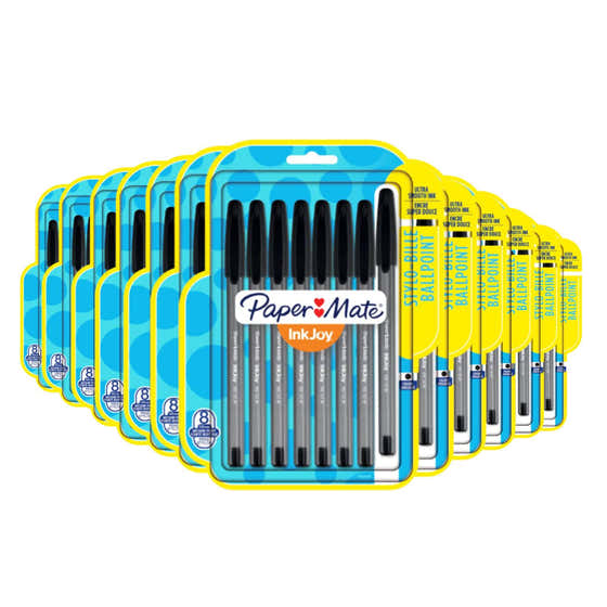 Paper Mate InkJoy 100ST Ballpoint Pens, Medium Point, Black, 8 CT- 12 Pack - | Paper Mate - School & Office Supplies -...