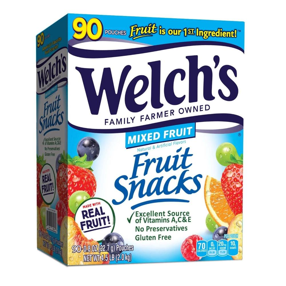 Welch's Mixed Fruit Snacks - Assorted Fruit Flavors, 0.9 oz Pouches, 90 Count Bulk Box