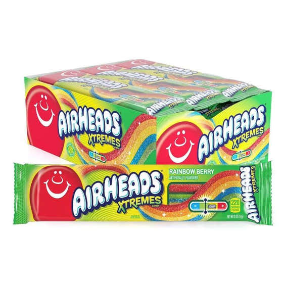 Airheads Xtremes Candy - Sweetly Sour Strips, 2 oz Packs, 18 Count Bulk Box | Airheads - Candy & Chocolate