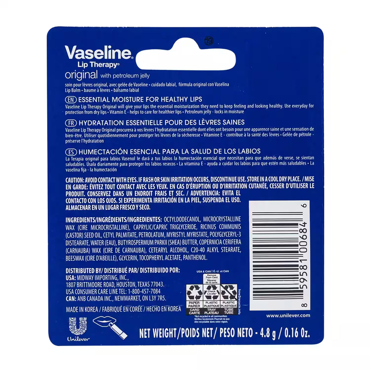 Vaseline Lip Therapy Stick, 0.16oz - 24 Pack