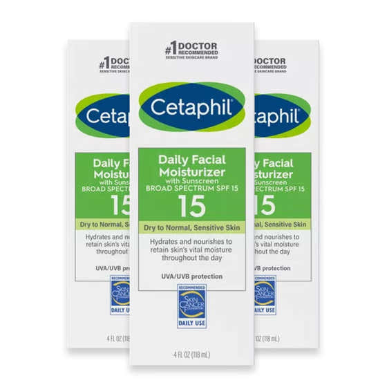 Cetaphil Daily Facial Moisturizer SPF 15, Fragrance Free - 4 fl oz - 3 Pack - OPEN BOX - | CeraVe - Open Box