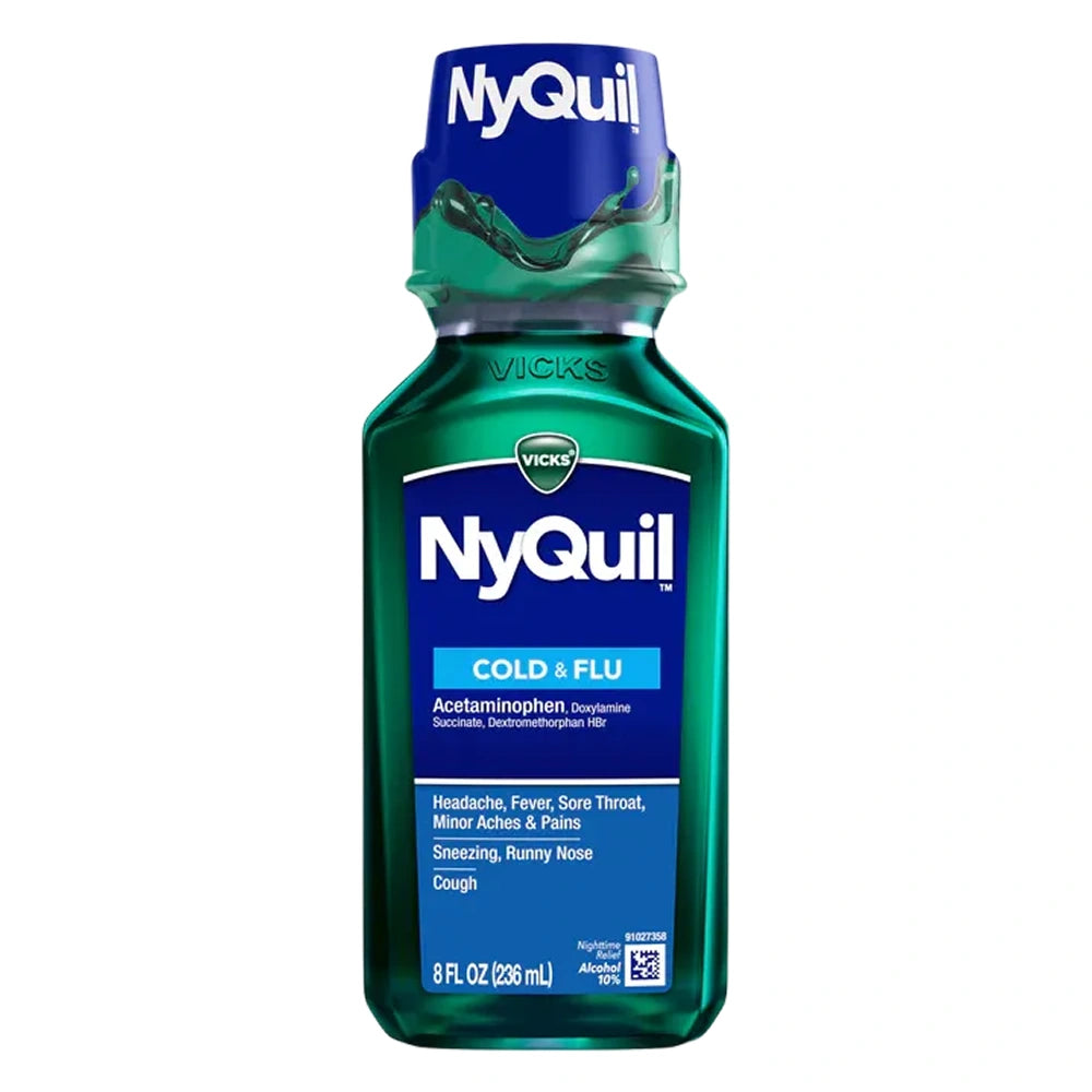 Vicks - NyQuil Cold and Flu Relief Liquid Medicine, Powerful Multi-Symptom Nighttime Relief - 8 Oz - 12 Pack