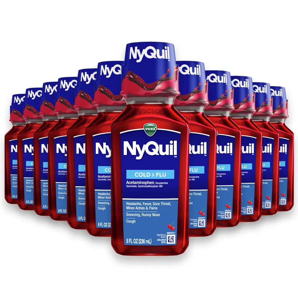 Vicks - NyQuil Cold and Flu Night Time Relief Liquid, Cherry - 8 Oz - 12 Pack