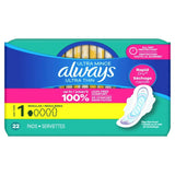 Always Ultra Thin Pads Size 1 Daytime Regular, 22 Ct – 6 Pack