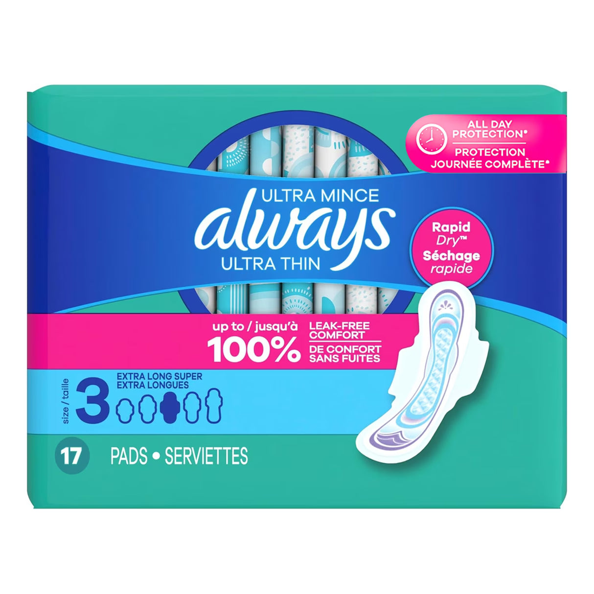 Always Ultra Thin Pads Size 3 Daytime Super, 17 Ct – 6 Pack