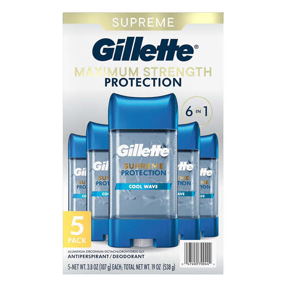 Gillette 6 in 1 Deodorant for Men Clear Gel Antiperspirant, Cool Wave, 3.8 oz - 5 Pack | Gillette - Back in Stock