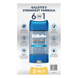 Gillette 6 in 1 Deodorant for Men Clear Gel Antiperspirant, Cool Wave, 3.8 oz - 5 Pack
