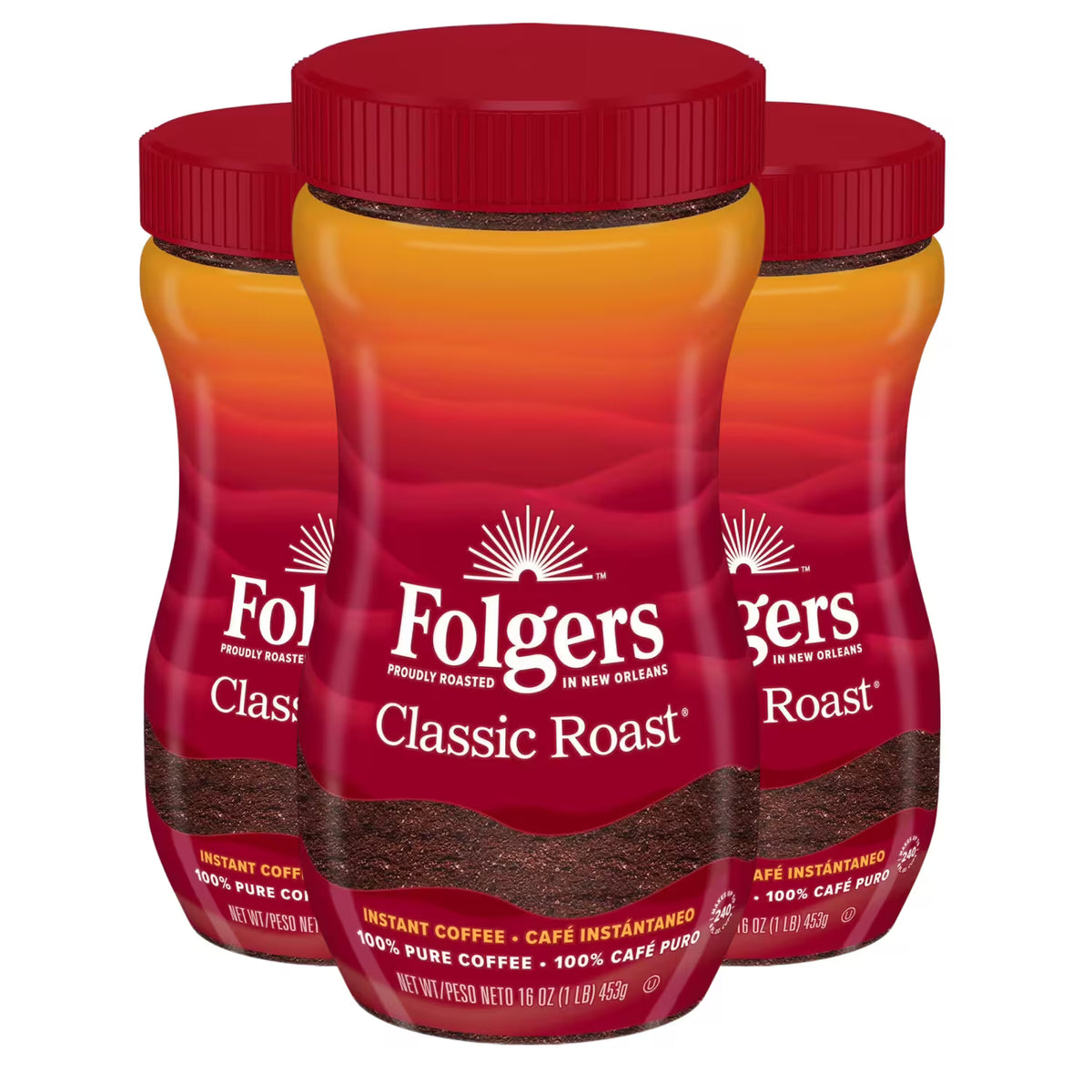 Folgers Classic Roast Instant Coffee Crystals, 16 oz - 3 Pack ...