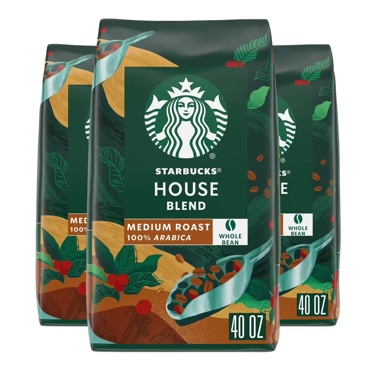 Starbucks House Blend Medium Roast Whole Bean Coffee, 40 oz - 3 Pack