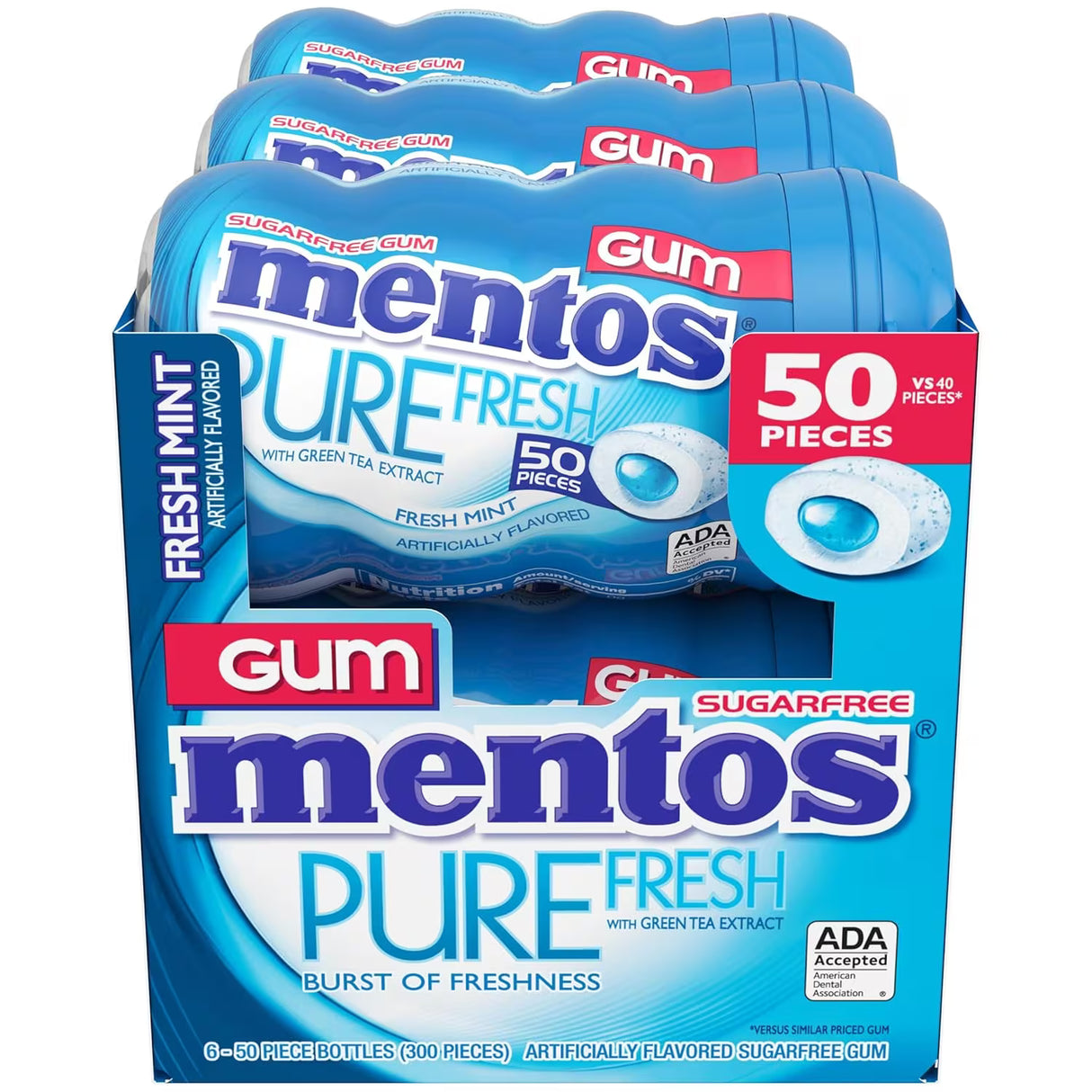Pure Fresh Fresh Mint Sugar-Free Chewing Gum - 50 Ct- 6 Pack