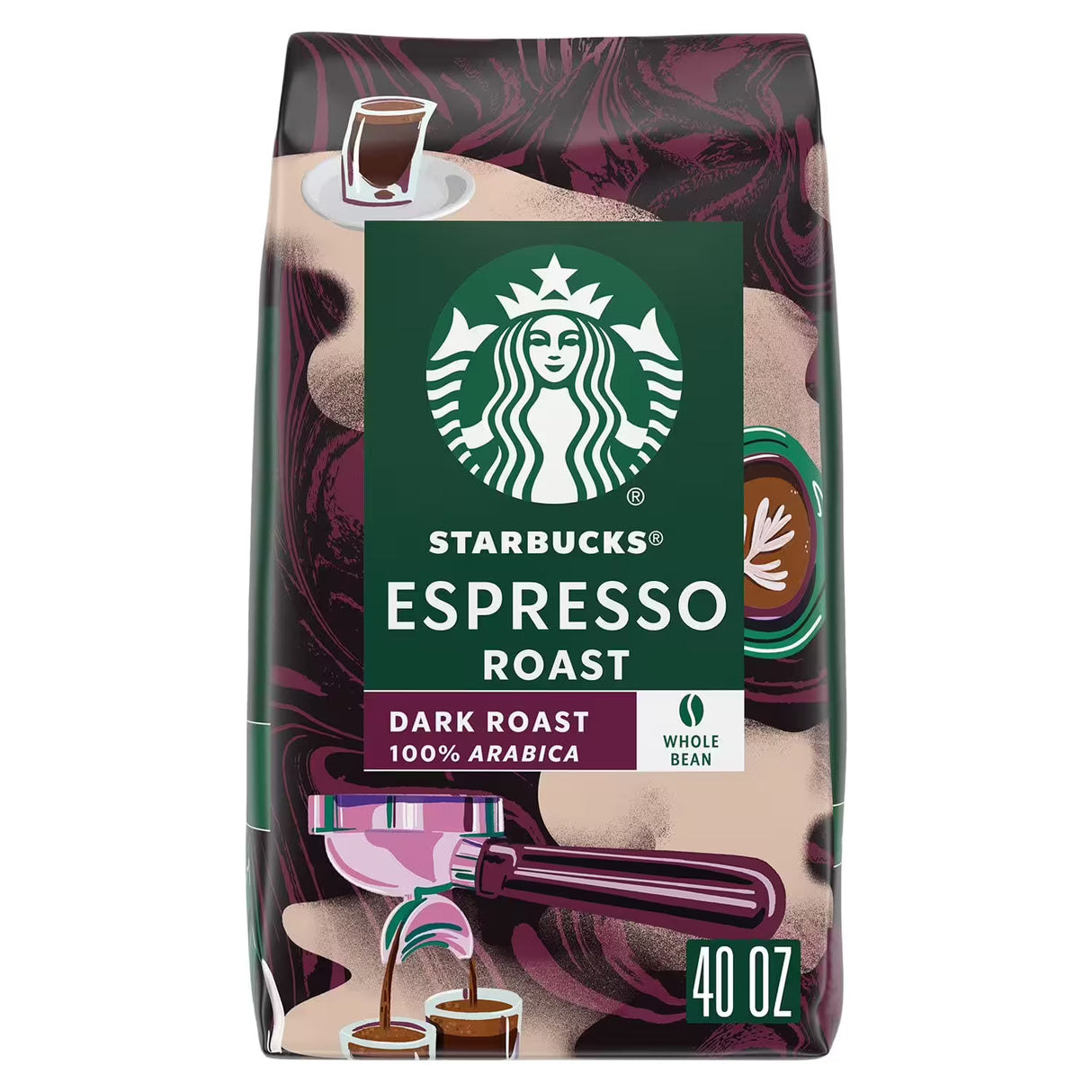 Starbucks Whole Bean Coffee, Espresso Roast Dark, 40 oz - 3 Pack