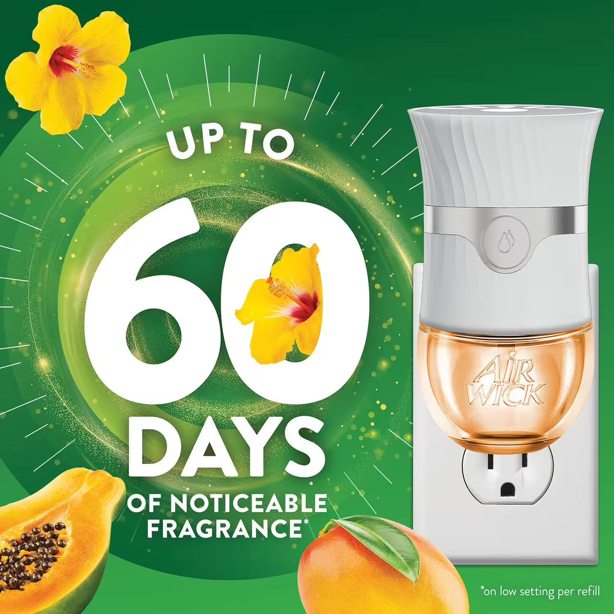 Air Wick Plug In Scented Oil Air Freshener, Hawaii Exotic Papaya & Hibiscus Flower - 2 warmers + 7 refills