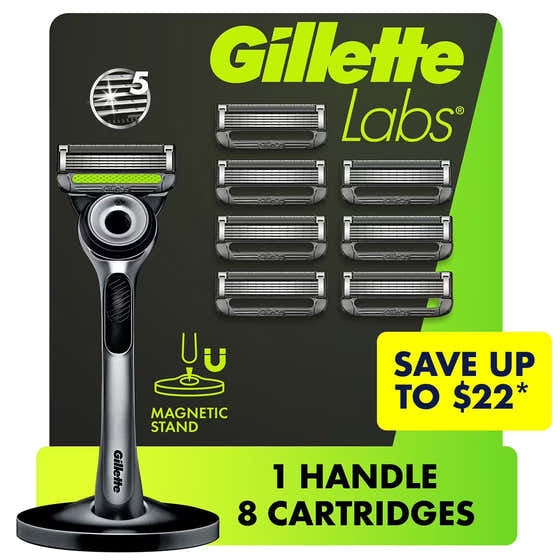 GilletteLabs Men's Exfoliating Razor, 5 Blade, Handle - 8 Cartridges | Gillette - New Arrivals