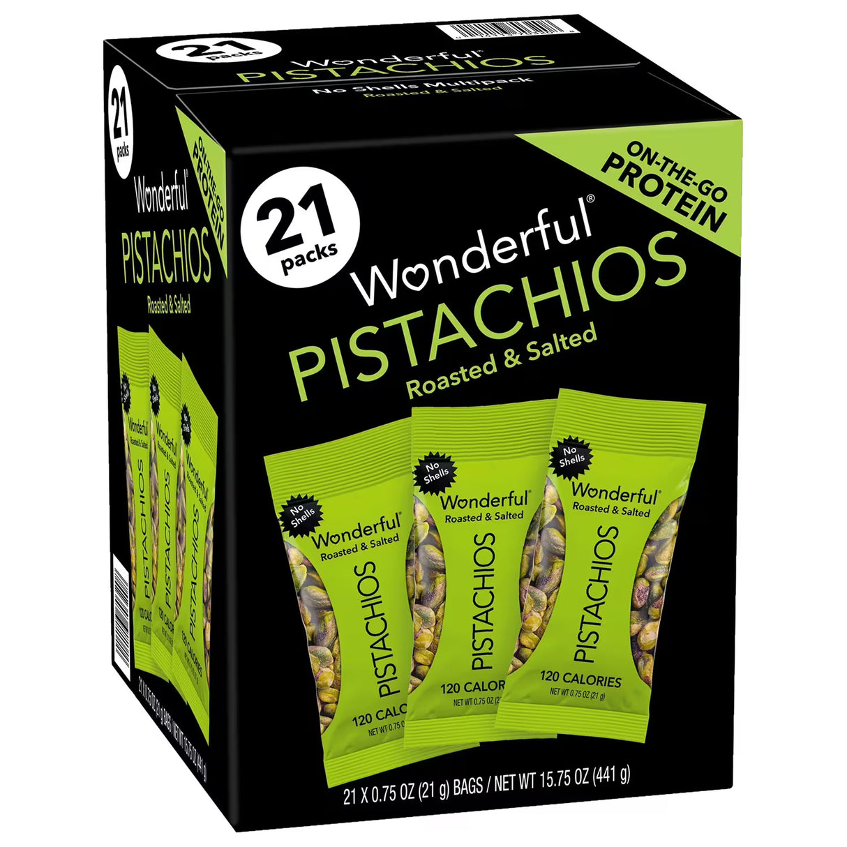 Wonderful Salted & Roasted Pistachios, No Shells - 0.75 oz - 21 Pack