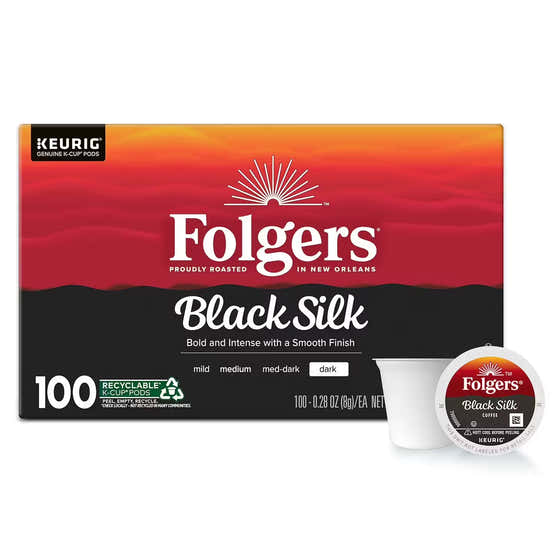 Folgers Dark Roast K-Cup Coffee Pods, Black Silk, 100 ct. | Folgers - Grocery Pack