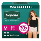 Depend Fresh Protection Adult Incontinence & Postpartum Bladder Leak Underwear for Women, Size M - 88 Ct