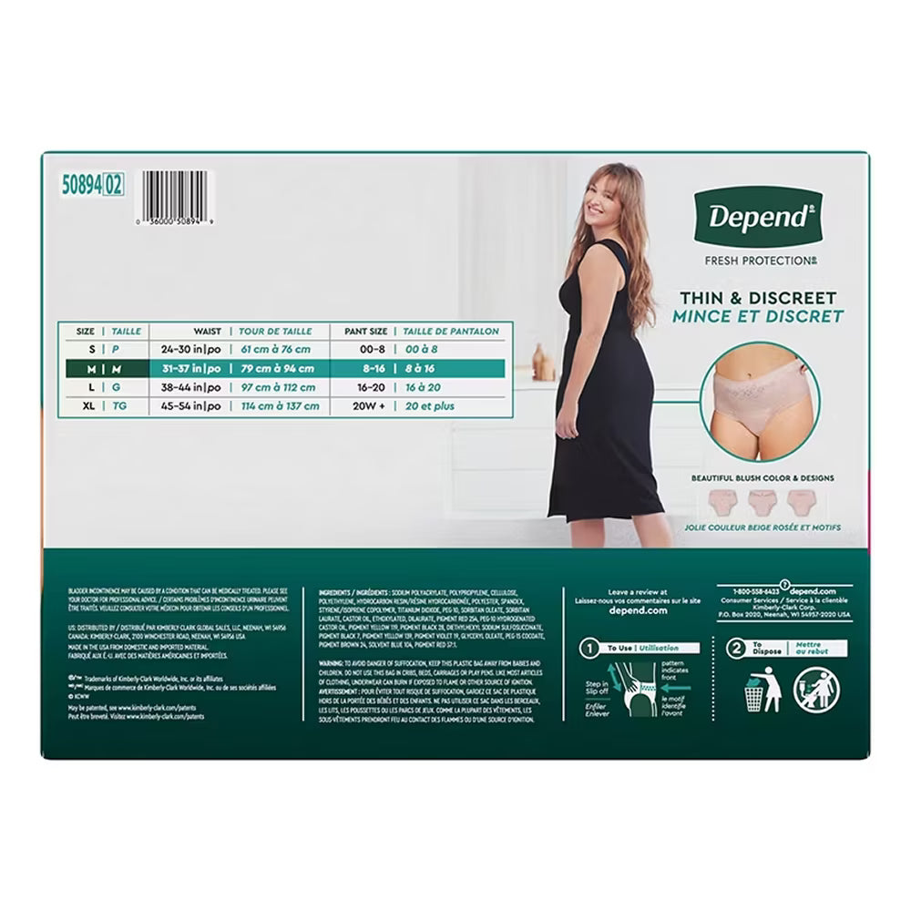 Depend Fresh Protection Adult Incontinence & Postpartum Bladder Leak Underwear for Women, Size M - 88 Ct