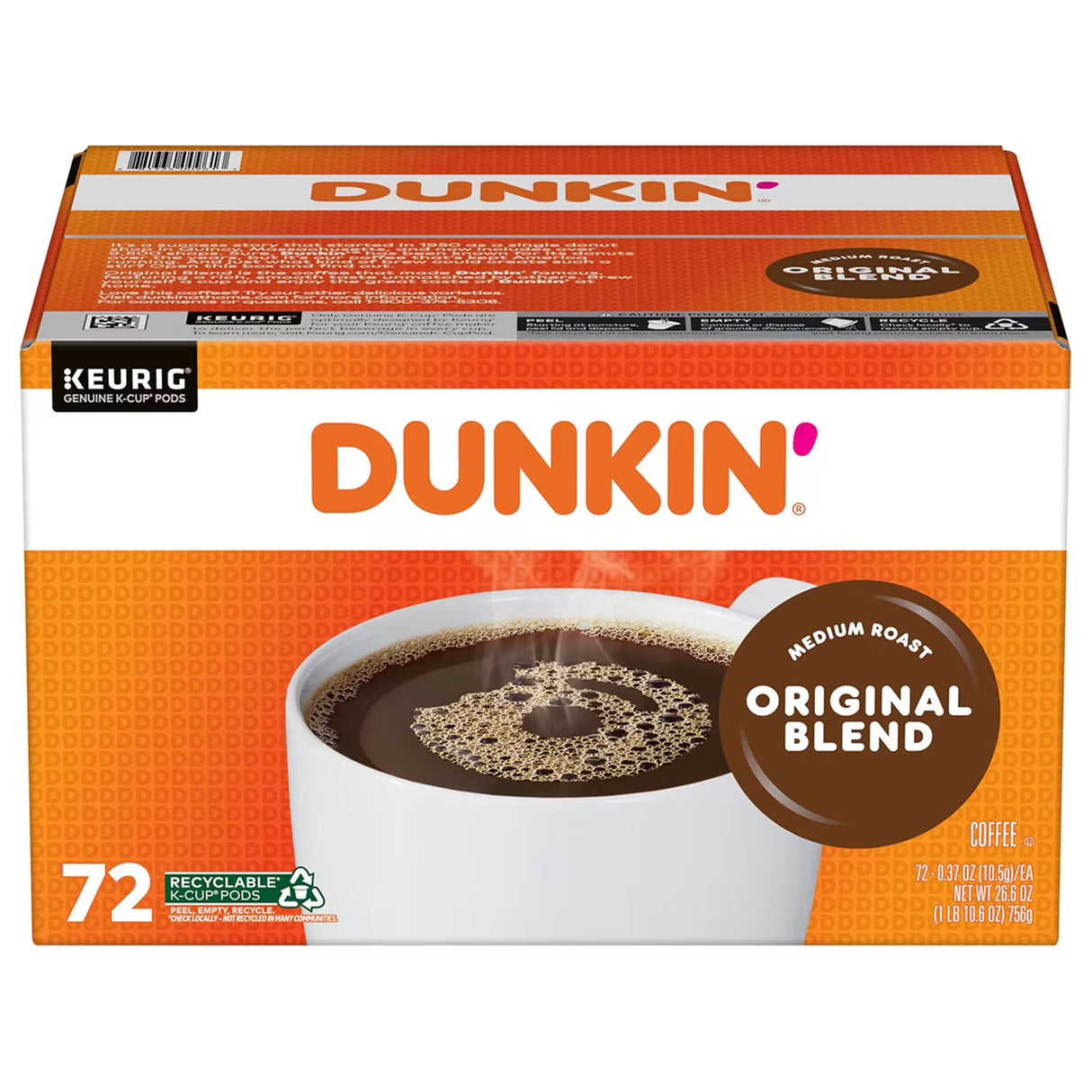 Dunkin' Donuts Medium Roast K-Cup Coffee Pods, Original Blend, 72 ct.