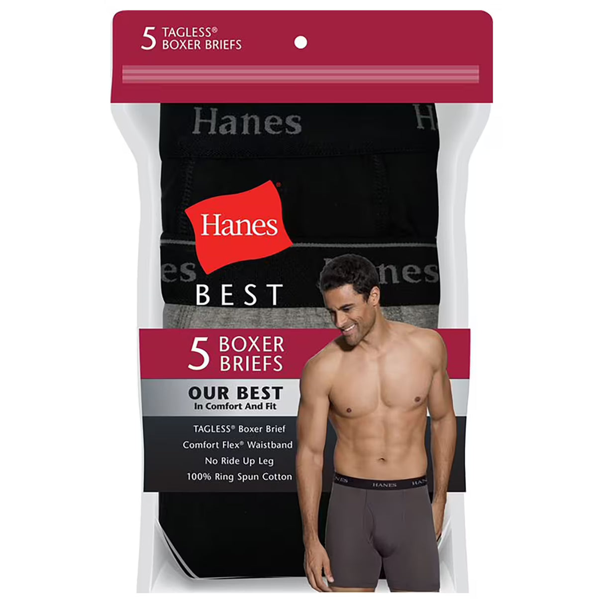 Hanes Men's 5-Pack Best Boxer Brief, Size M - Black Pack