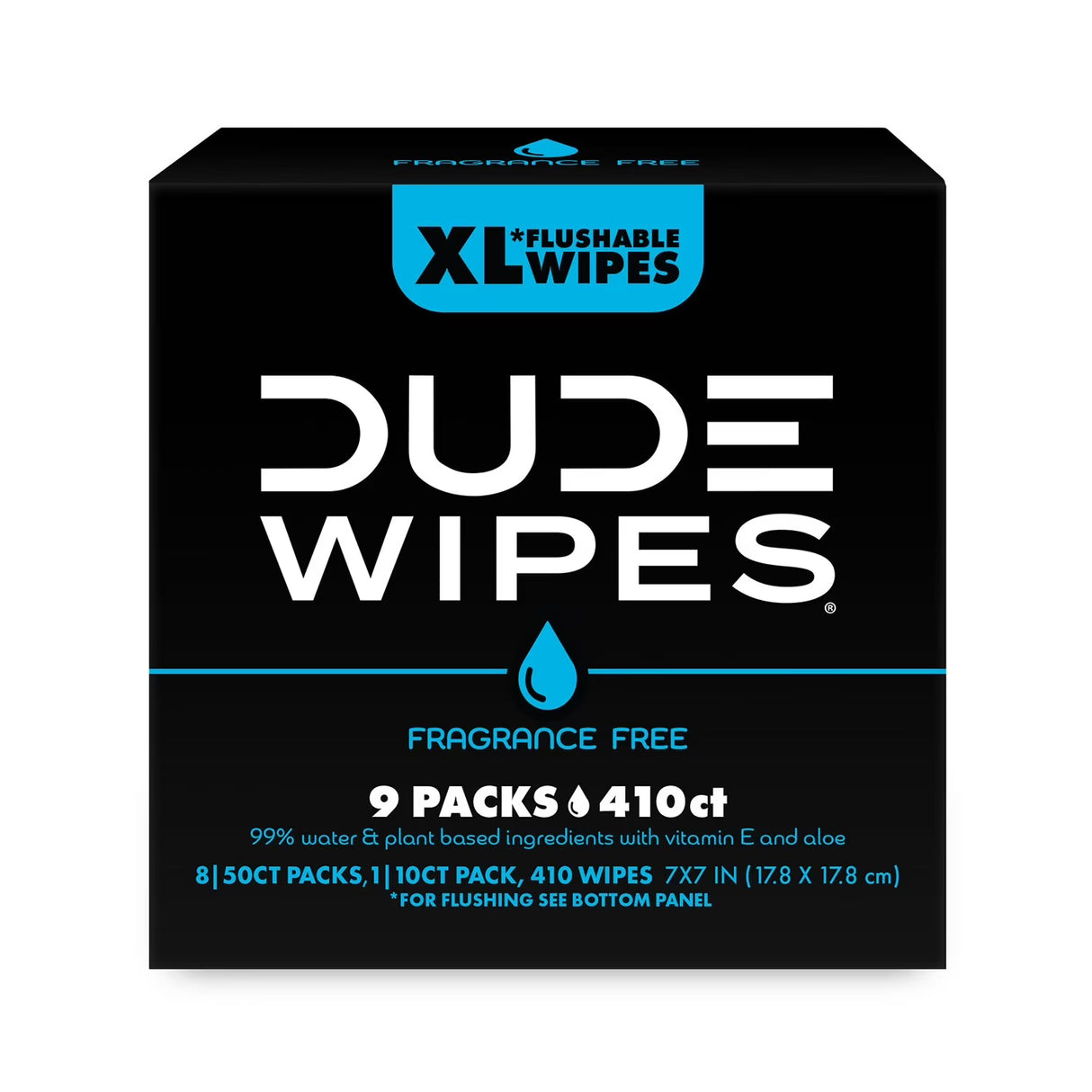Dude Wipes, Extra Large, Fragance Free Flushable Wipes, 9 Pack - 410 Ct Total