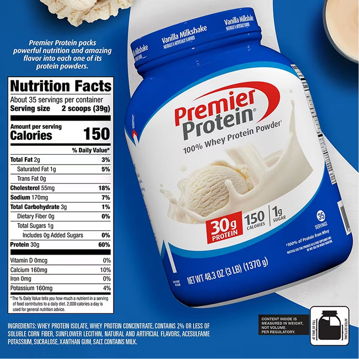 Premier Protein Powder Vanilla 30g 35 Servings - 3lb