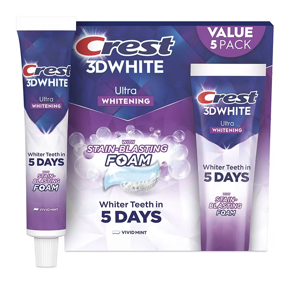 Crest 3D White Ultra Whitening Toothpaste Vivid Mint - 5.2 oz - 5 Ct
