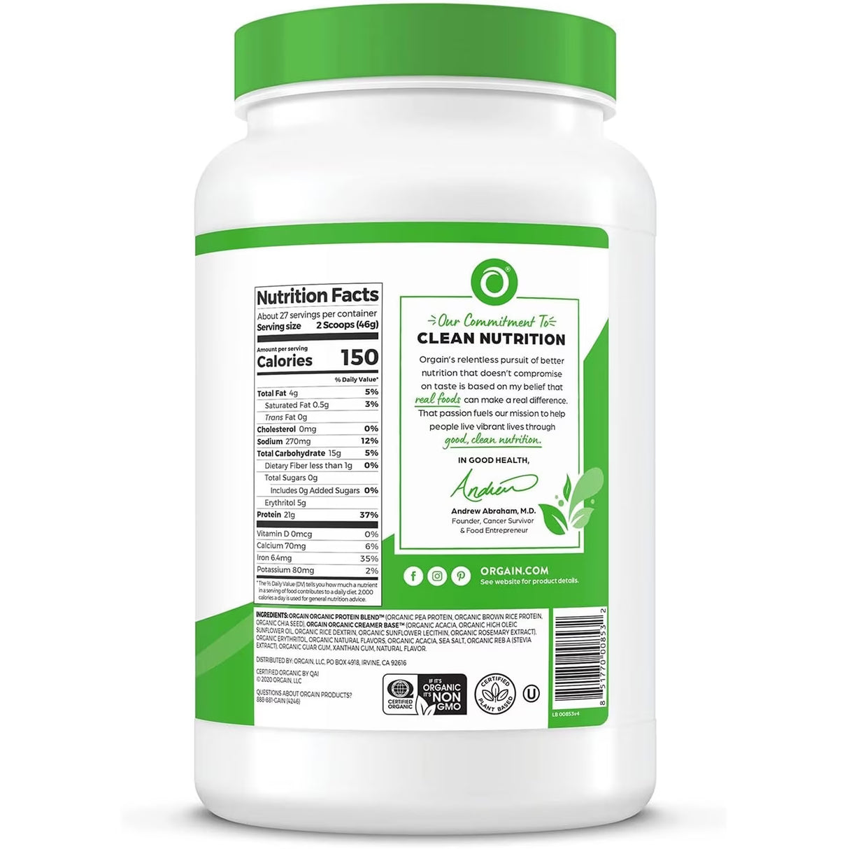 Orgain Plant-Based Protein Powder Vanilla Bean - 2.74lb