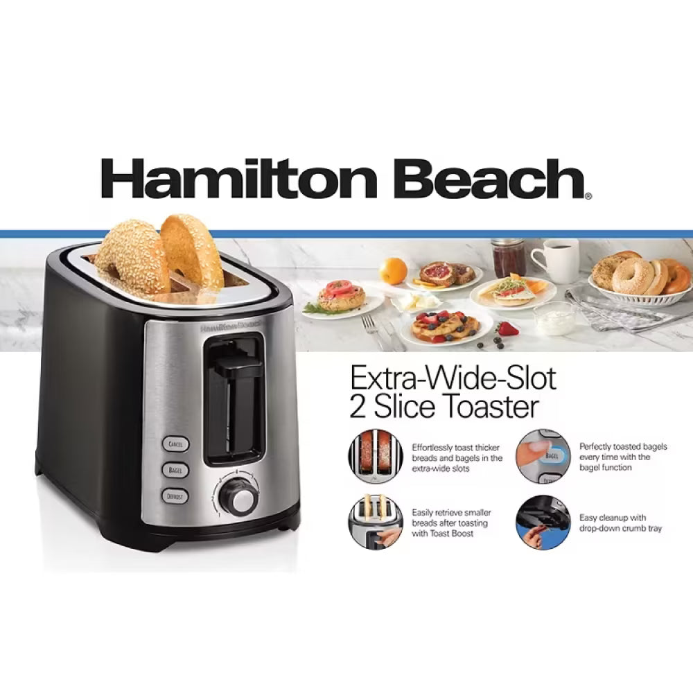 Hamilton Beach 2-Slice Extra Wide Slot Toaster – Black & Stainless Steel