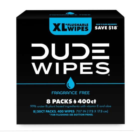Dude Wipes, Extra Large, Fragance Free Flushable Wipes, 8 Pack - 400 Ct Total | Dude - Paper Products