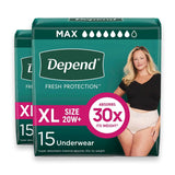 Depend Fresh Protection Incontinence Underwear for Women, Maximum Absorbency, Size Extra-Large - 15 Ct - 2 Pack