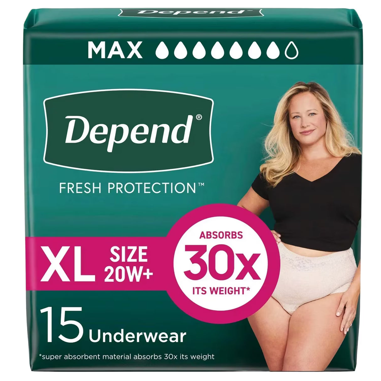 Depend Fresh Protection Incontinence Underwear for Women, Maximum Absorbency, Size Extra-Large - 15 Ct - 2 Pack