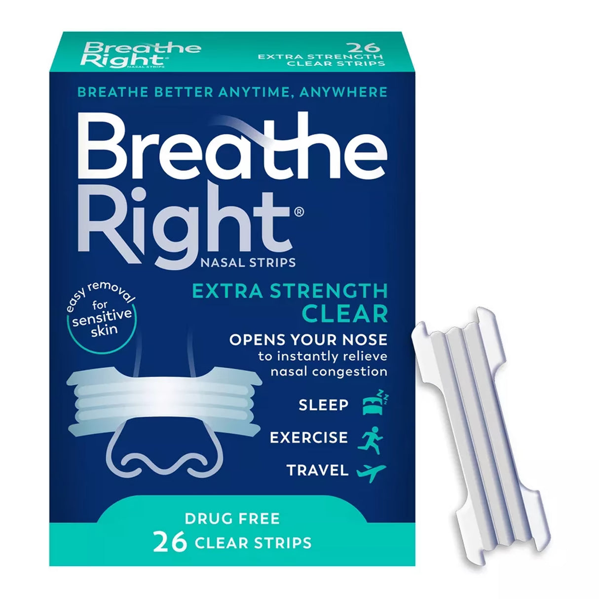 Breathe Right - Extra Strength Drug-Free Clear Nasal Strips - 26 Ct Each - 24 Pack