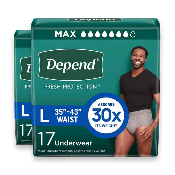 Depend Fresh Protection Incontinence Underwear for Men, Maximum Absorbency, Size Large - 17 Count - 2 Pack | Depend - Whol...