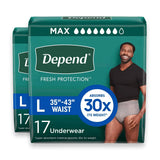 Depend Fresh Protection Incontinence Underwear for Men, Maximum Absorbency, Size Large - 17 Count - 2 Pack