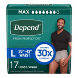 Depend Fresh Protection Incontinence Underwear for Men, Maximum Absorbency, Size Large - 17 Count - 2 Pack