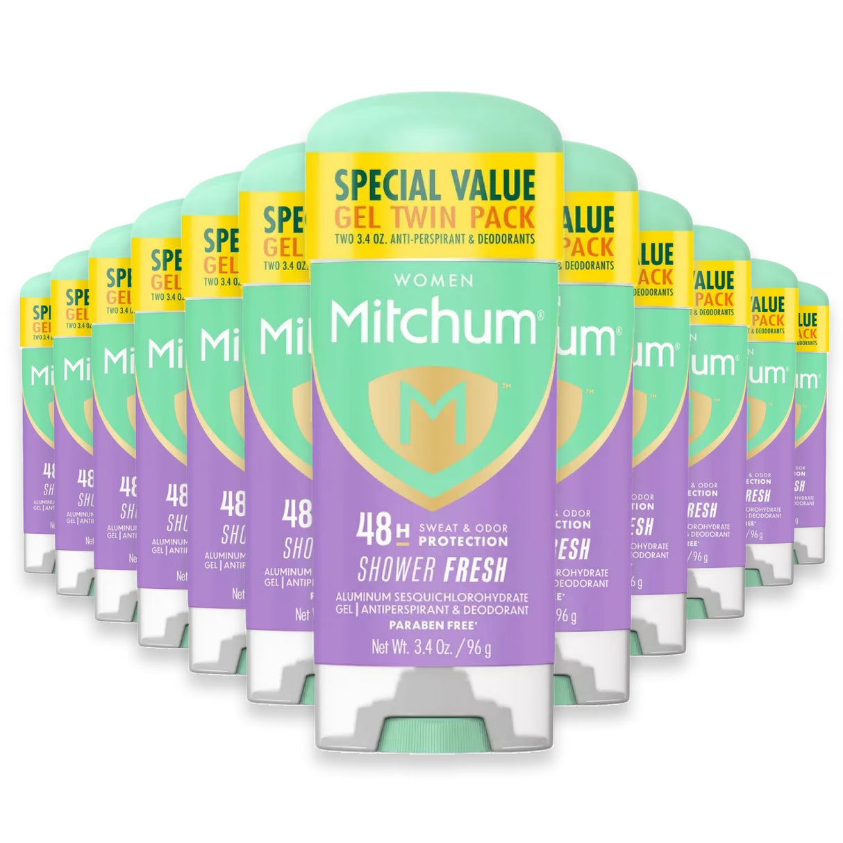 Mitchum Triple Odor Defense Gel 3.4Oz, Shower Fresh Twin Pack - 12 Pack