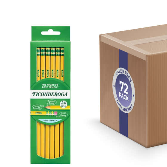 Ticonderoga - #2 Wood Pencils, 2mm, Erasable, Yellow, Kids - 24 Ct - 72 Pack | Ticonderoga - member5%