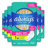 Always Ultra Thin Regular Pads with Wings - 36 Ct - 6 Pack